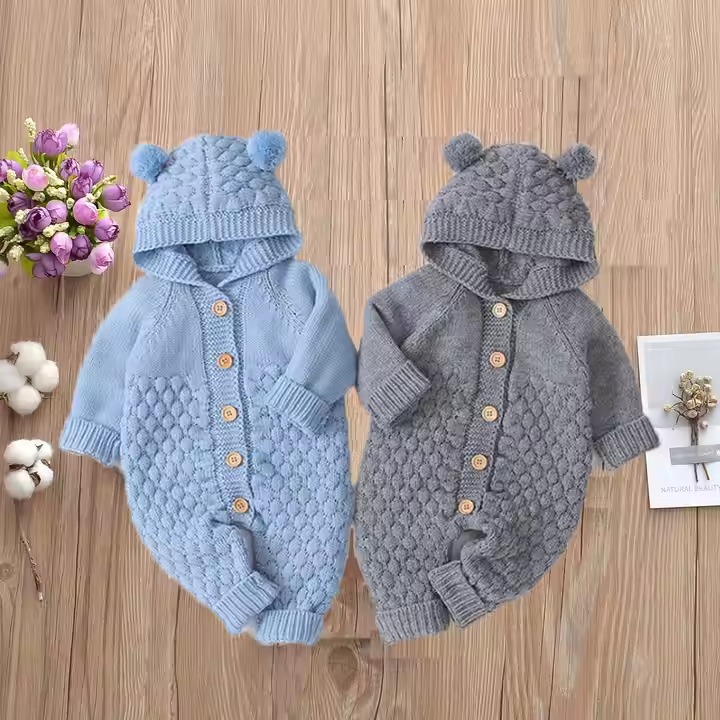 baby romper warm and thick to keep out the cold winter three-dimensional fur ball knitted sweater