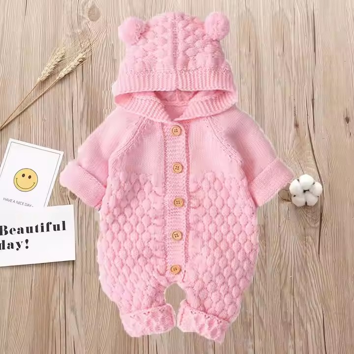 baby romper warm and thick to keep out the cold winter three-dimensional fur ball knitted sweater