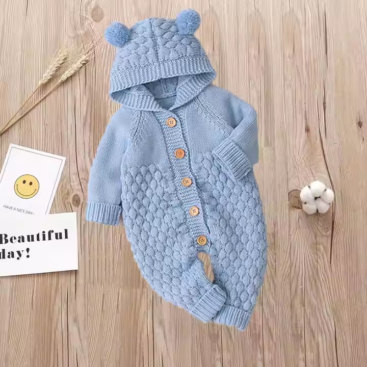 baby romper warm and thick to keep out the cold winter three-dimensional fur ball knitted sweater