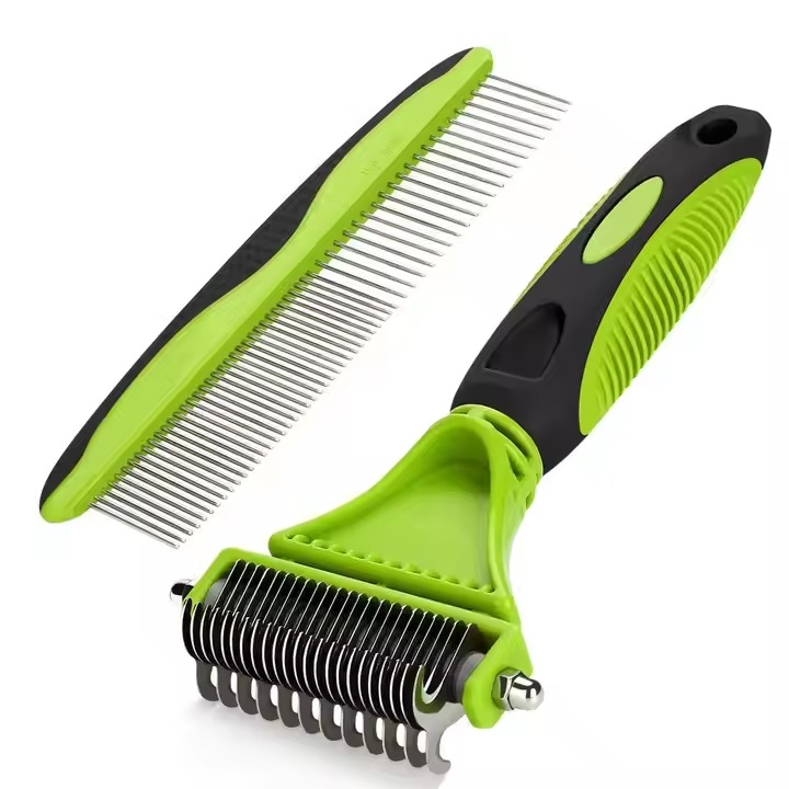 Pet Hair Grooming Undercoat Rake Dematting Tool And Stainless Steel Dog Comb