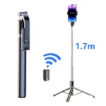 Three-in-One Stainless Steel Mobile Phone Tripod & Selfie Stick with Adjustable Wireless Remote Control Foldable & Rotatable