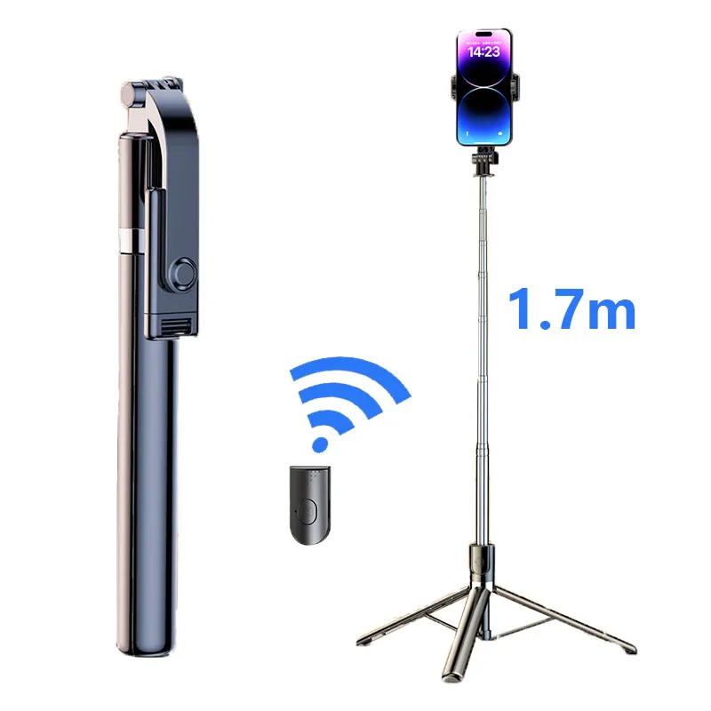 Three-in-One Stainless Steel Mobile Phone Tripod & Selfie Stick with Adjustable Wireless Remote Control Foldable & Rotatable