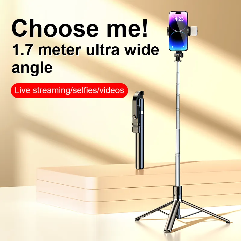 Three-in-One Stainless Steel Mobile Phone Tripod & Selfie Stick with Adjustable Wireless Remote Control Foldable & Rotatable