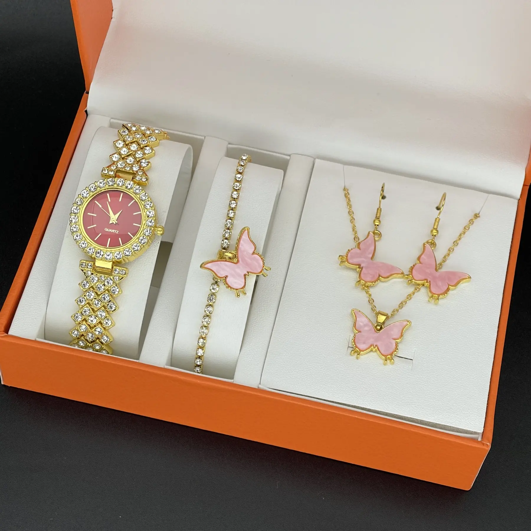 WGS-69 6PCS Set Luxury Watch Women Ring Necklace Earring Rhinestone Wristwatch Casual Ladies Bracelet Watches Reloj