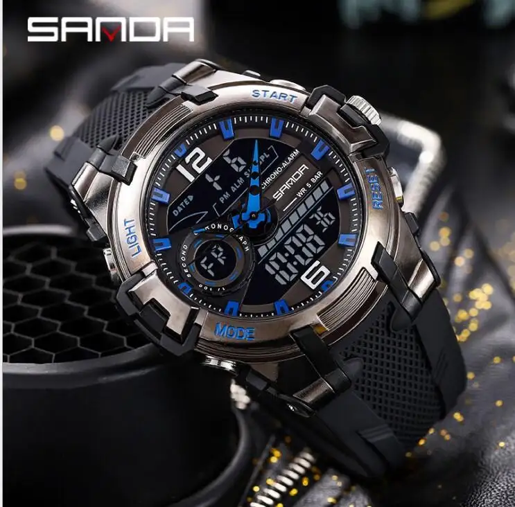 Sanda 6015 Digital watch Parameter Japan original Movement Original battery Fashion Unique Men Wrist Watch Jam Tangan