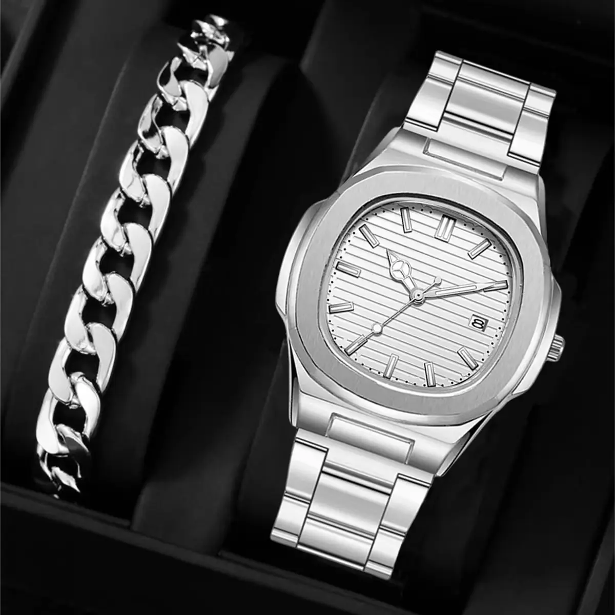 Business Calendar Stainless Steel Quartz Watches For Men Waterproof Luxury Watch Ultra-thin