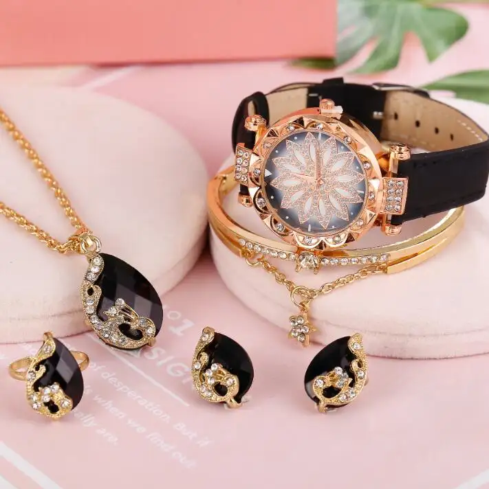 Watch Set Colorful Drop Pendants Earrings Bangle Jewelry Set for Women