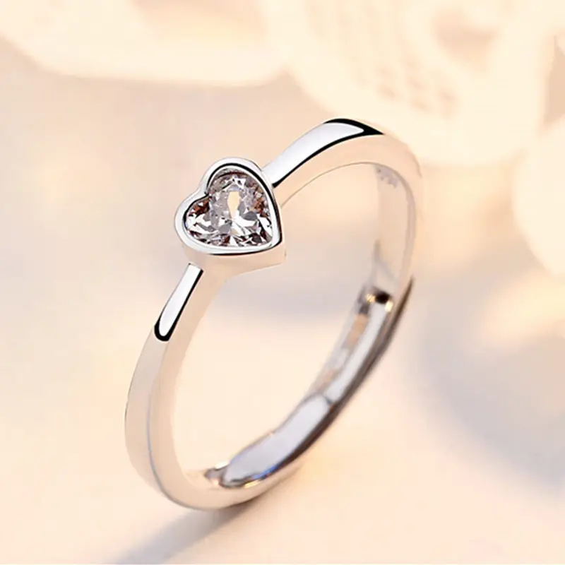 Couple ring men women hollow heart ring ove gift zircon stone copper open pair ring