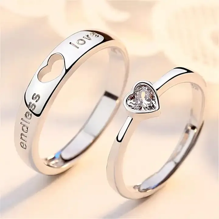 Couple ring men women hollow heart ring ove gift zircon stone copper open pair ring