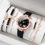 6PCS Set Watch For Women Luxury Leather Analog Ladies Quartz Wrist Watch Fashion Bracelet Watch Set Female Relogio Feminino