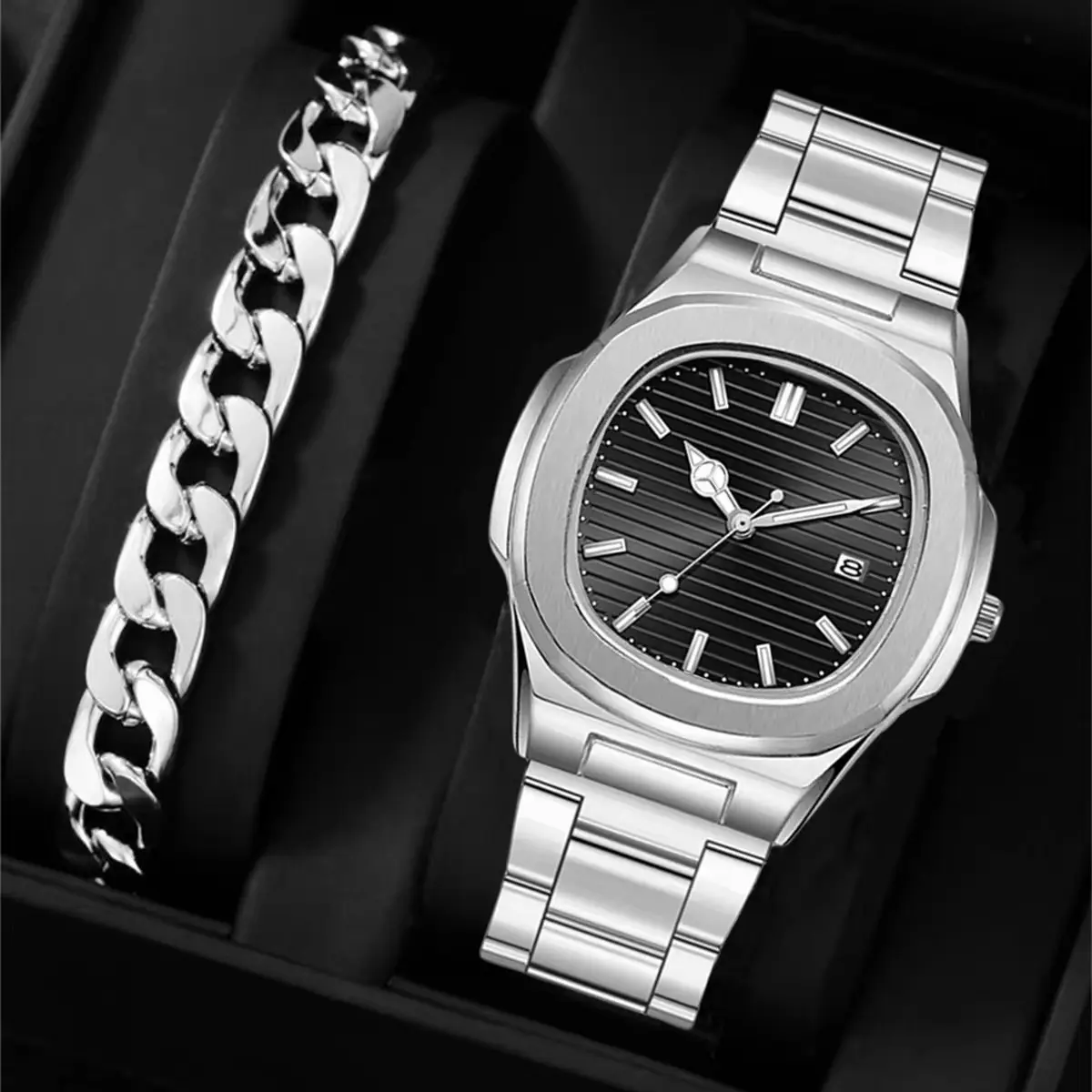 Business Calendar Stainless Steel Quartz Watches For Men Waterproof Luxury Watch Ultra-thin